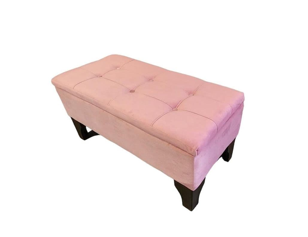 Banqueta Baul HVM Boton Palo Rosa Felpa