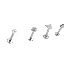 Set Piercing Modelo Kitty kpop Acero Quirurgico Nostril Labret Cono Perla Pack Plata