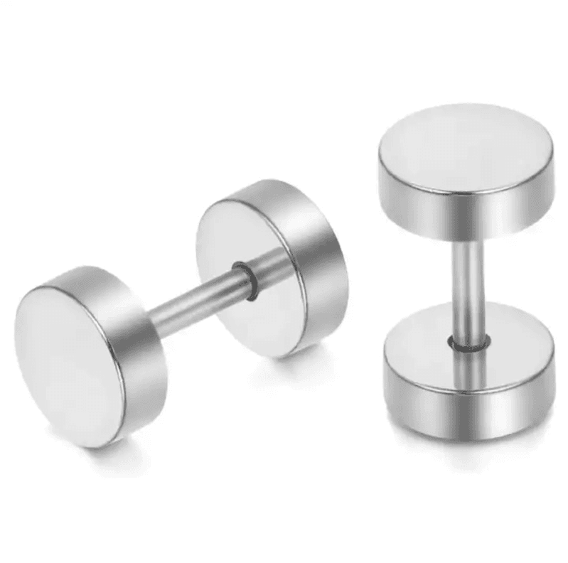 Aros Aretes Punk Rock Acero Moda 6mm Juvenil Plateado Barbell Plata