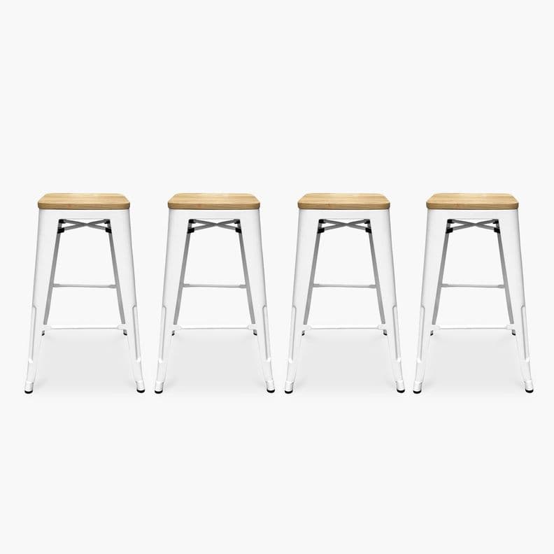 Pack 4 Tolix Taburetes 66 Madera Blanco