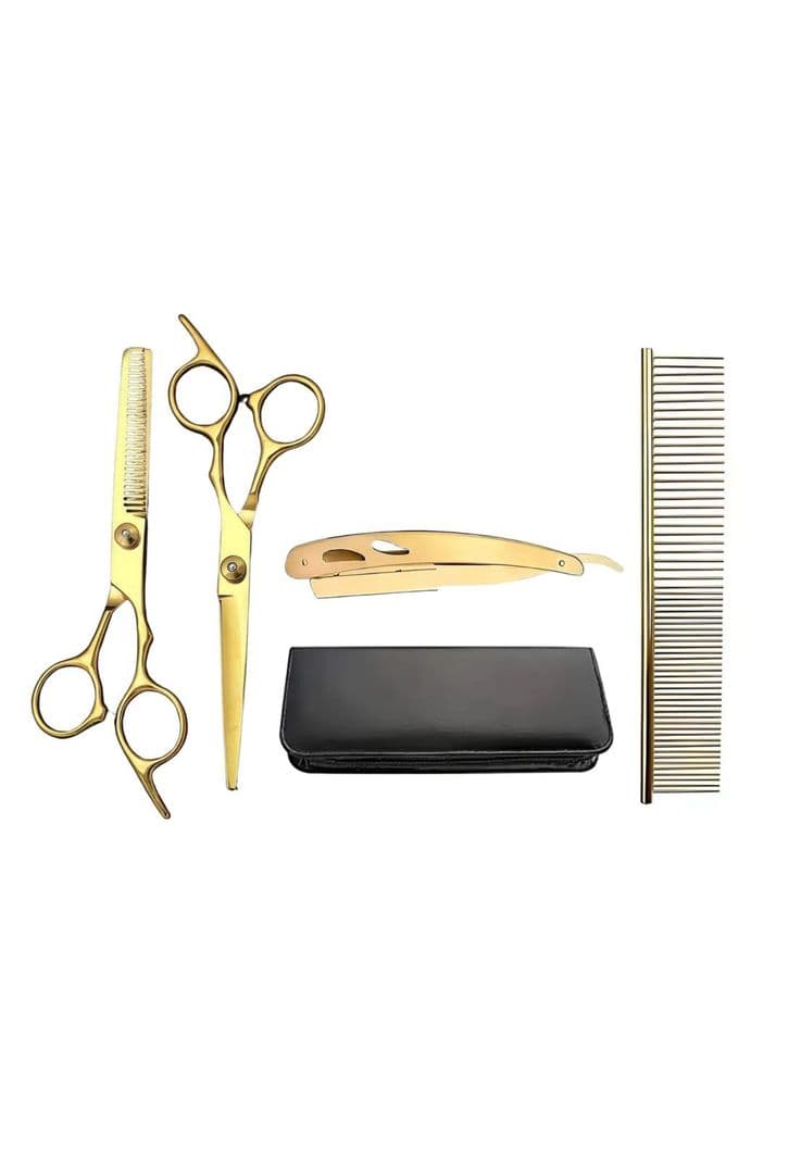 Set de Tijeras Prof.de Peluqueria Dorado 6 Pulgadas 5 Pcs