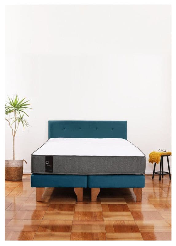 Cama Europea Zen Best 2 Plazas Colchon Resortes Base Dividida + Respaldo Tela Azul Azul Petroleo