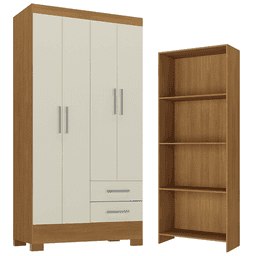 Combo closet 4 puertas 2 cajones off white + librero r4216 Blanco 180 CM
