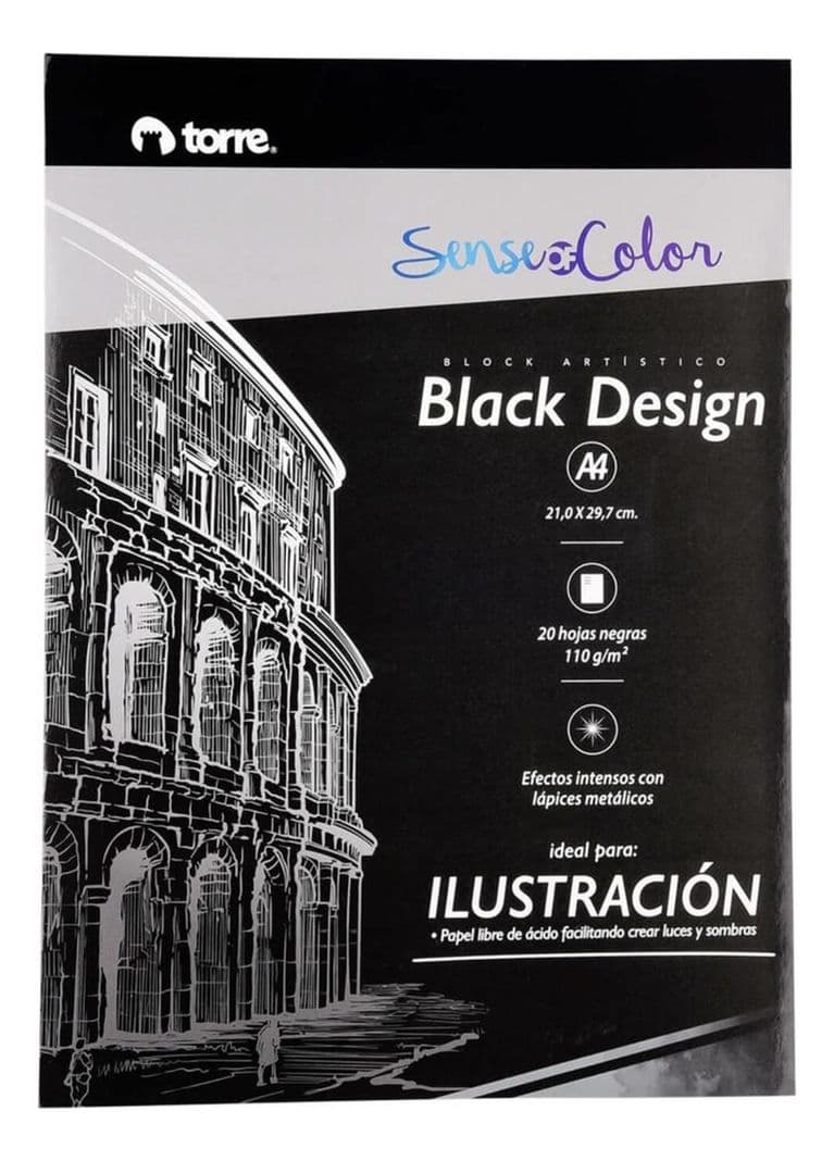 Block Artistico Black A4, 20h Negras, Sense Of Color. Torre Negro