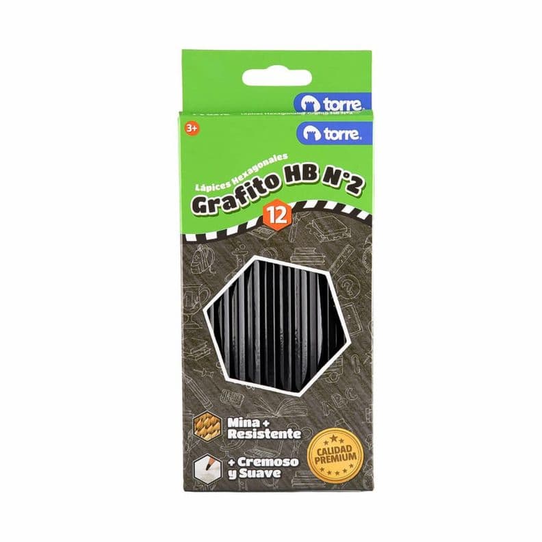 Lapices Grafito Hexagonales Hb N 2, 12 Unid. Torre Negro