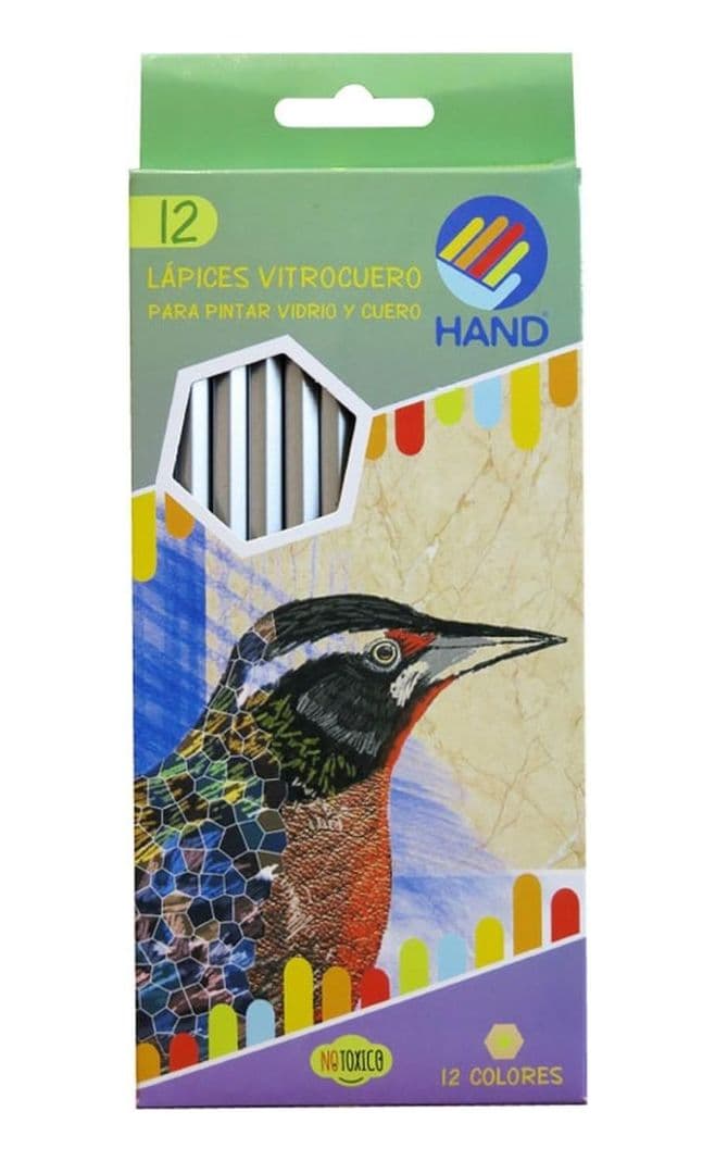 Set Lapices Colores Vitrocuero 12 Unid. Hand. Vidrio Y Cuero Verde