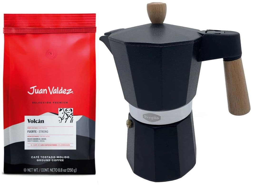Cafe Juan Valdez Molido 250gr + Cafetera Moka 6 Tazas (300 ml)