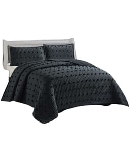 CUBRECAMA QUILT DELGADO TUFTING DE LUJO SUAVE PLAZA Y MEDIA G1 Negro
