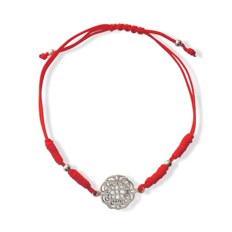 Pulsera Mandala Plata Fina 925 Cordon Rojo