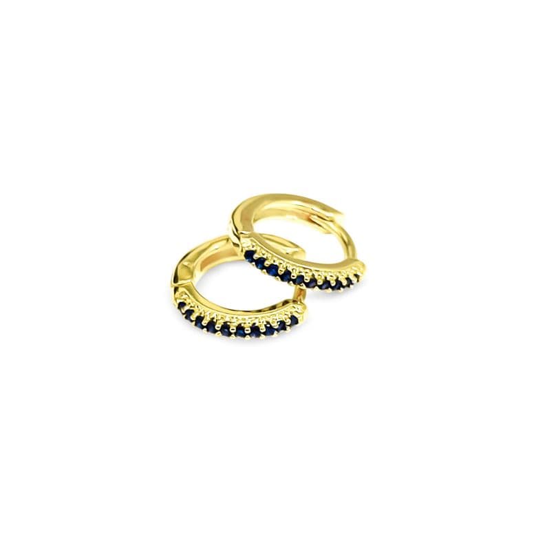 Aros Argolla Cintillo Circon Azul Mini 12mm Enchapado Oro 18K