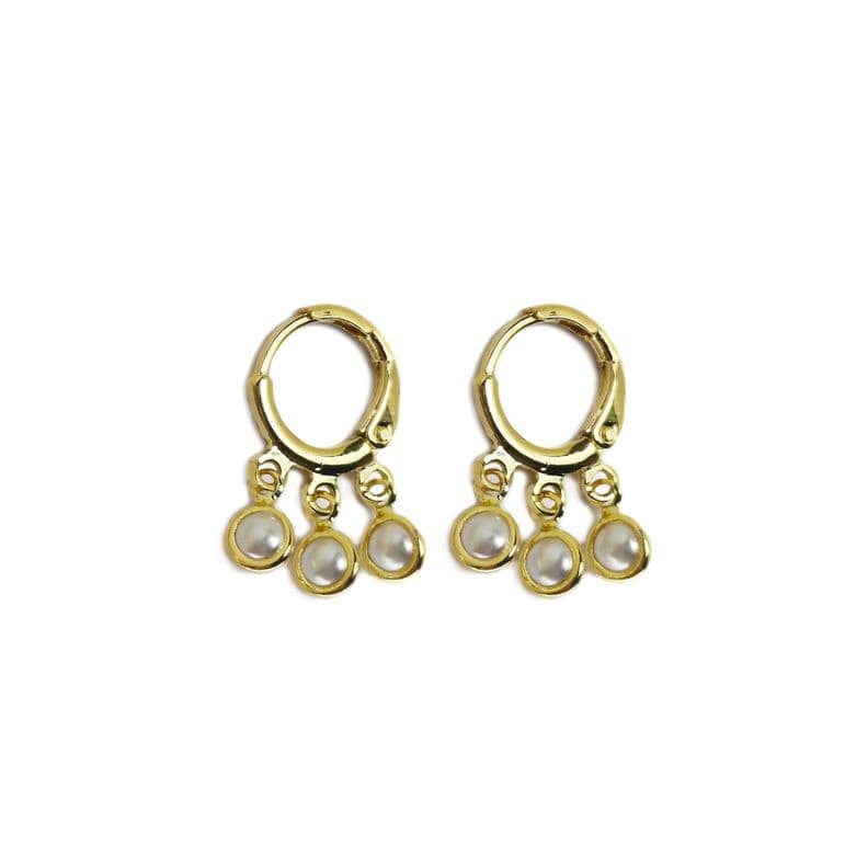 Aros Argolla 3 Perlas Enchapado Oro 18K Dorado