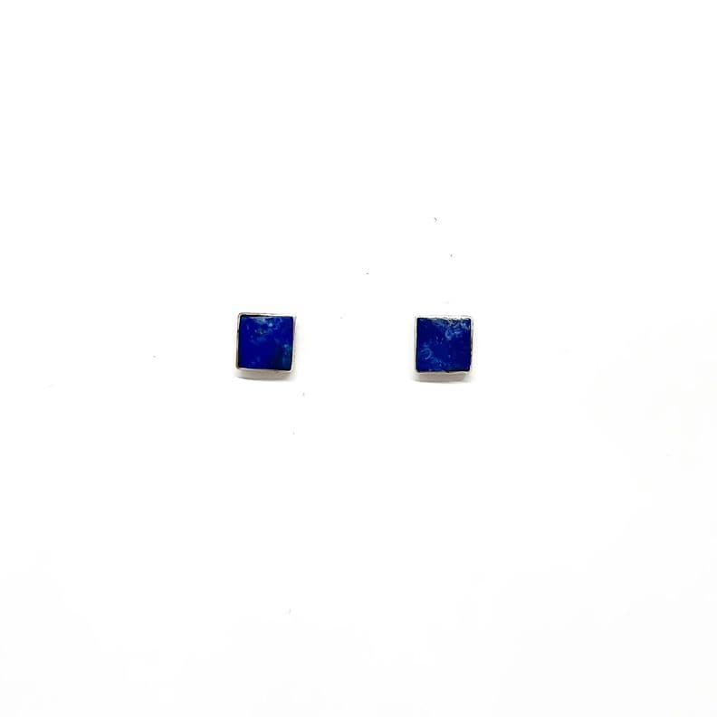 Aros Cuadrados Lapislazuli Plata Fina 925 Azul