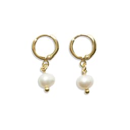 Aros Argolla Perla De Rio Colgante Enchapado Oro 18K Dorado