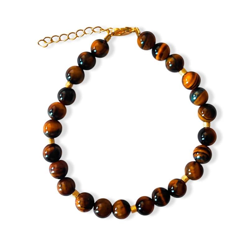 Pulsera Ojo De Tigre 6mm Mostacilla Enchapado Oro 18K Cafe