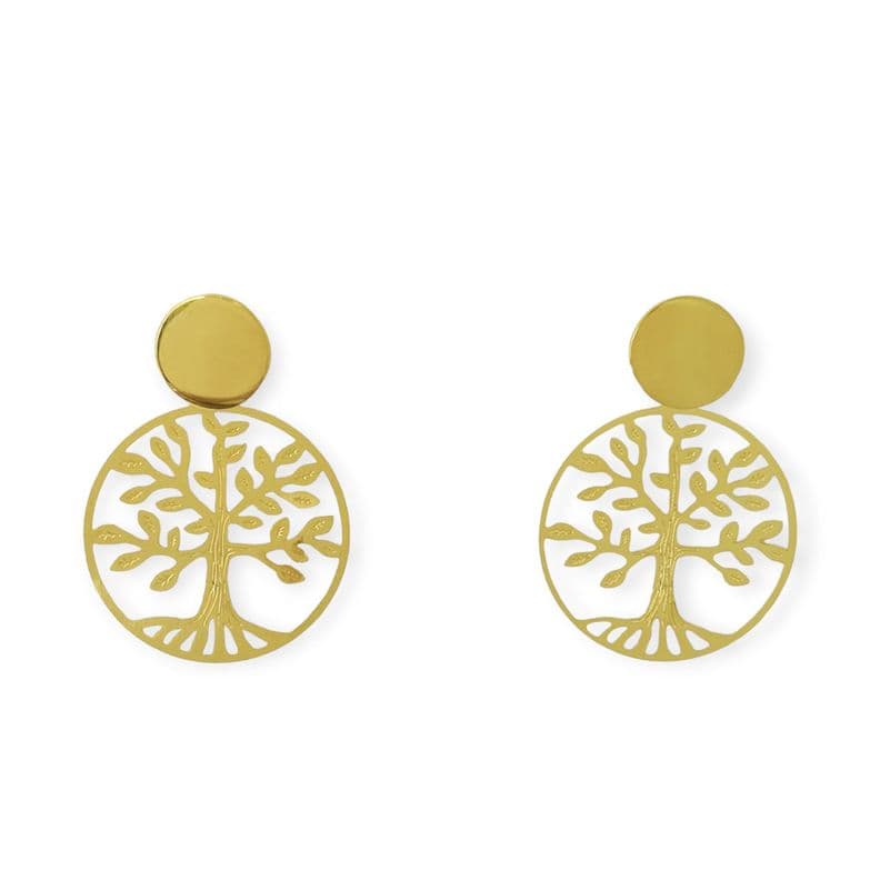 Aros Arbol De La Vida Tope Redondo Enchapado Oro 18K
