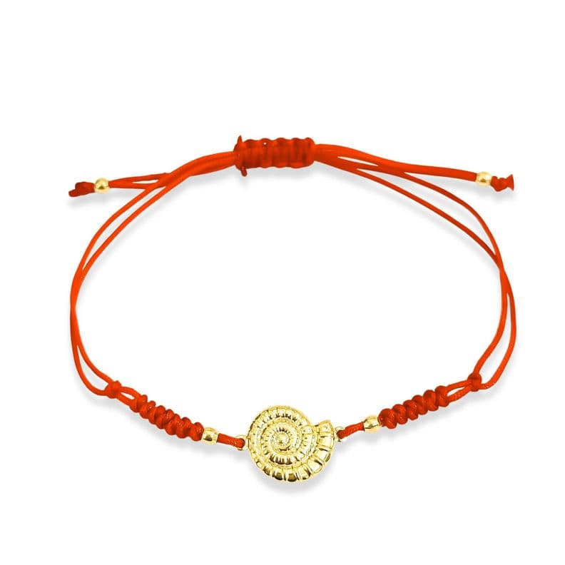 Pulsera Caracol Enchapado Oro 18K Cordon Rojo
