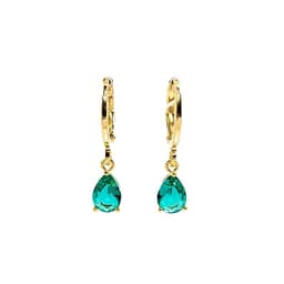 Aros Argolla Circon Gota Verde Enchapado Oro 18K
