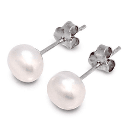 Aros Perla de Rio pequena blanca 6mm Plata Fina 925 Blanco