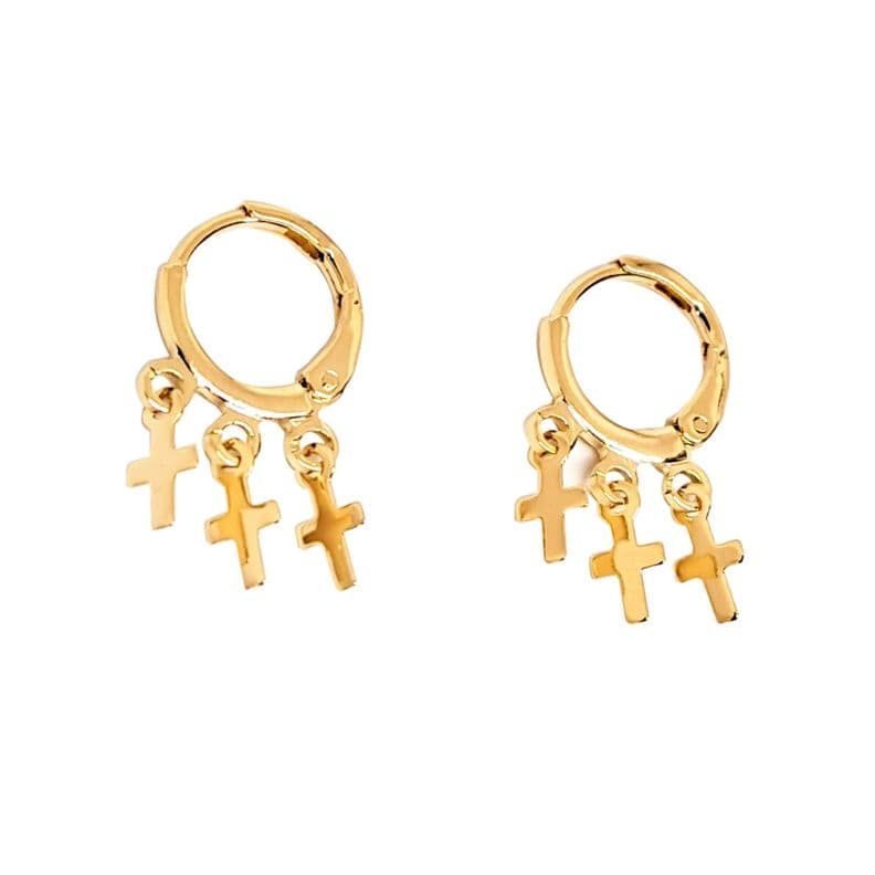 Aros Argollas Cruces Colgantes Enchapado Oro 18K Dorado