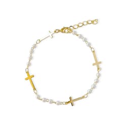 Pulsera Cruz Perlas Enchapado Oro 18K
