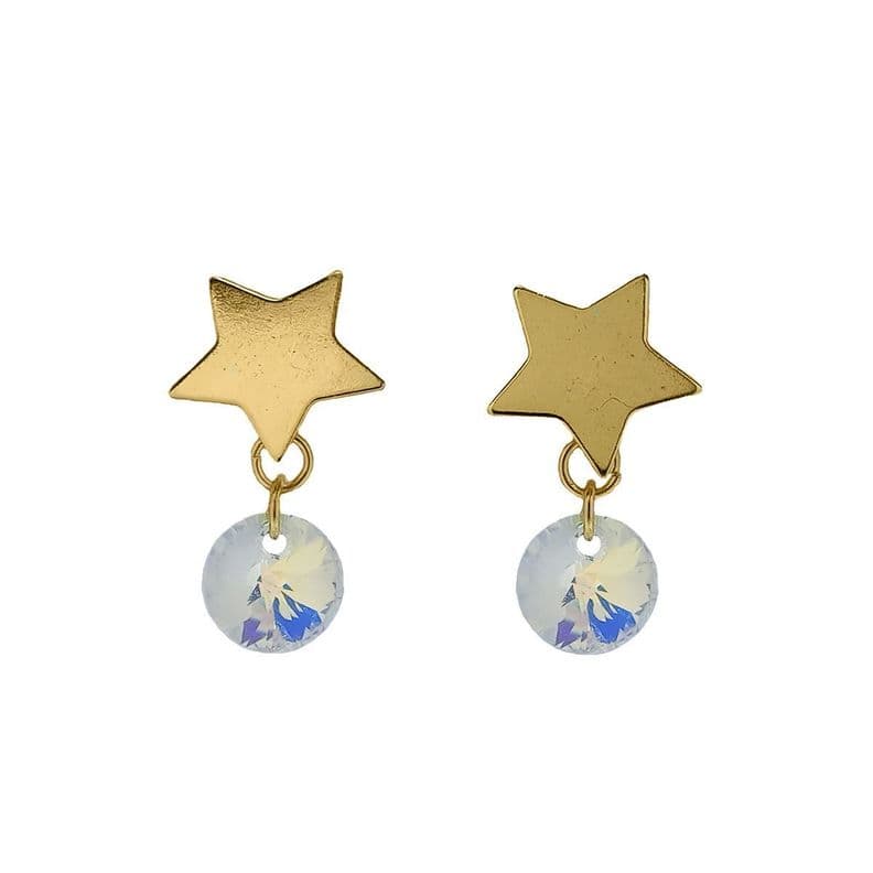 Aros Estrella Cristal Austriaco Aurore Boreale Enchapado Oro 18K