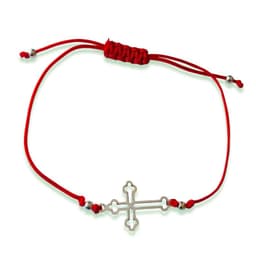 Pulsera Cruz Gotica Bolita Plata Fina 925 Cordon Rojo