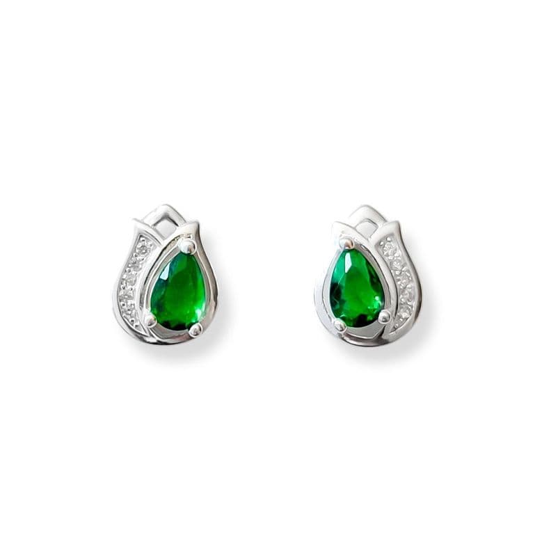 Aros Tulipan Circon Verde Plata Fina 925