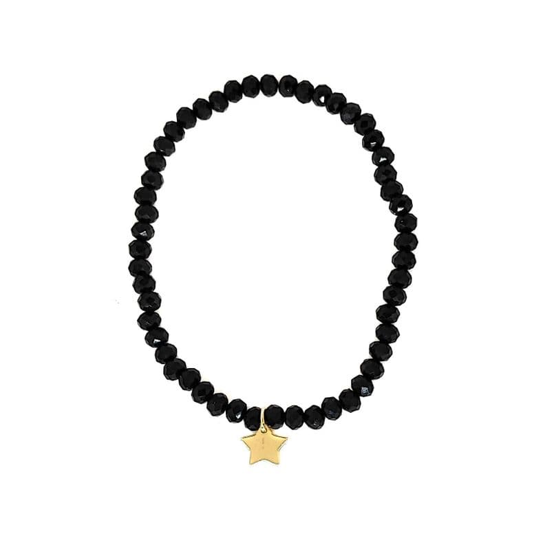 Pulsera Elasticada Cristales Negro Estrella Enchapado Oro 18K
