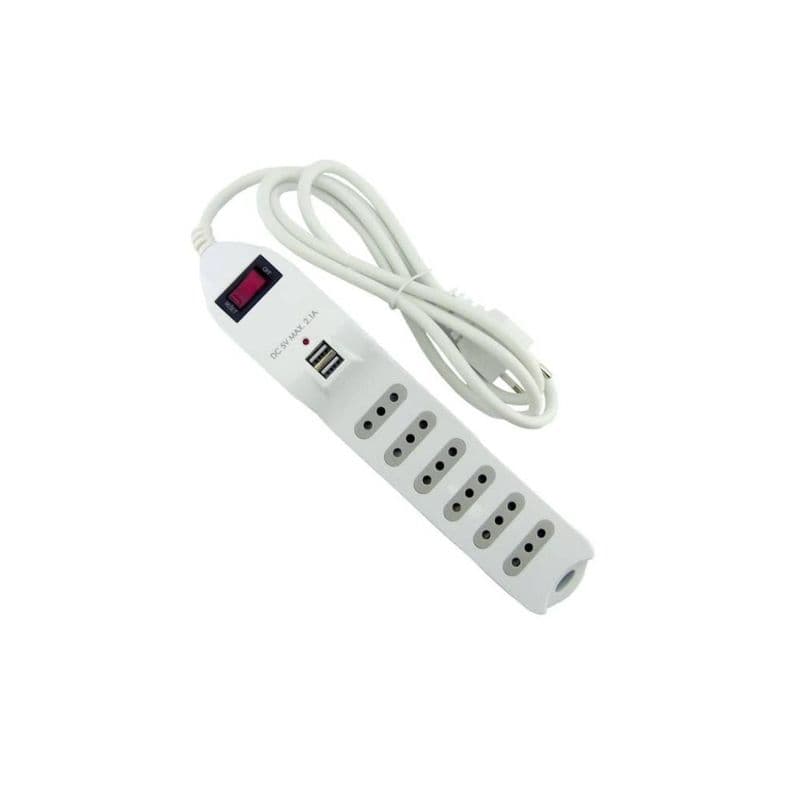Zapatilla Alargador 1.5mt 6 Entradas 2 USB Blanco