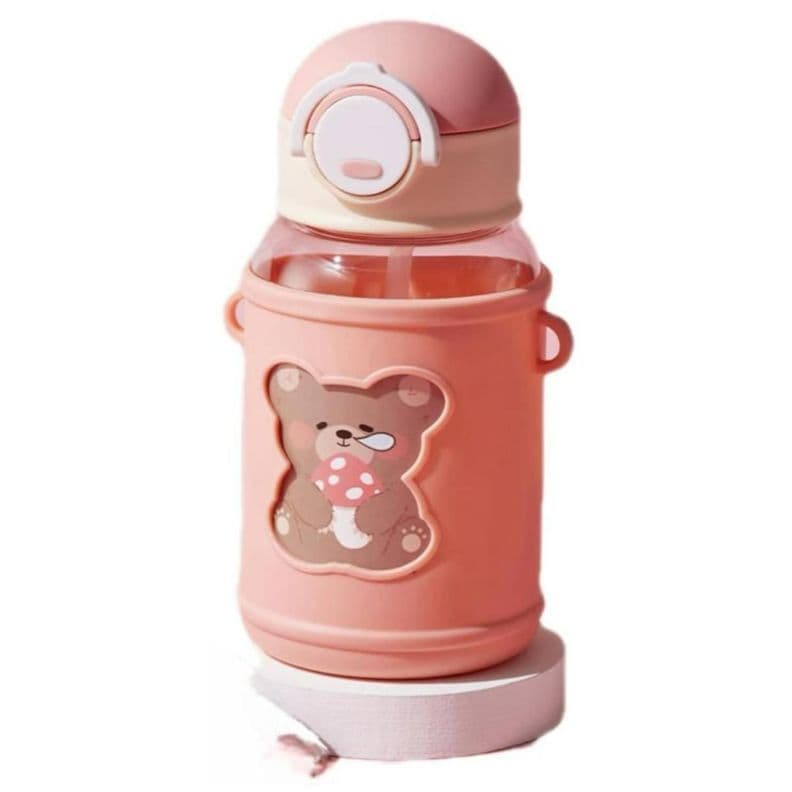 Botella De Agua Portatil 620ml Osito Kawaii Rosado Infantil
