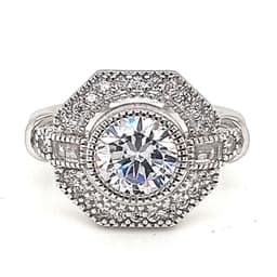 Anillo Halo Hexagonal Circones Plata 925 Plateado 10