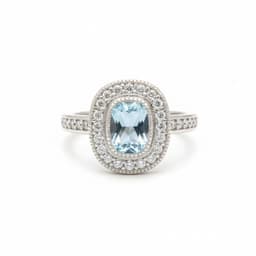 Anillo Vintage Halo Ovalado Agua Marina Plata 925 15