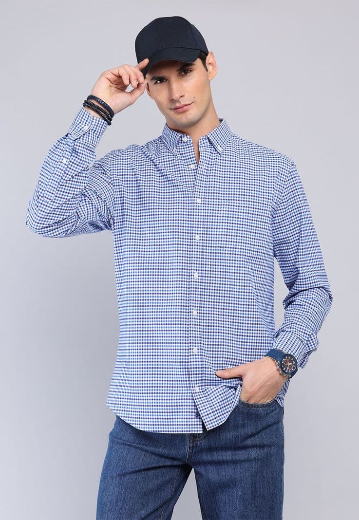 Camisa Diseno Cuadros Spandex Arrow CM32010NB Azul Marino S