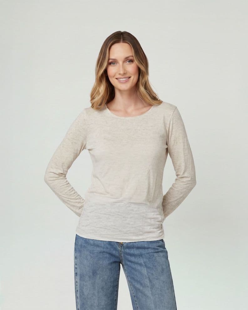Polera Mujer Elisa Slim Fit Cuello Redondo Manga Ajustada Blanco Lineatre L