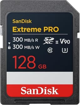 Tarjeta de memoria SD Sandisk Extreme Pro 128gb UHS II V90 300r 300w 8k Negro
