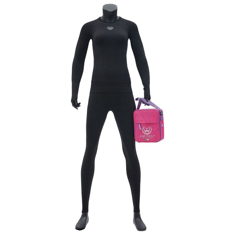 Pack de Camiseta y Calza Deportiva Primera Capa Microfibra Mujer Con Bolso Regalo Negro S