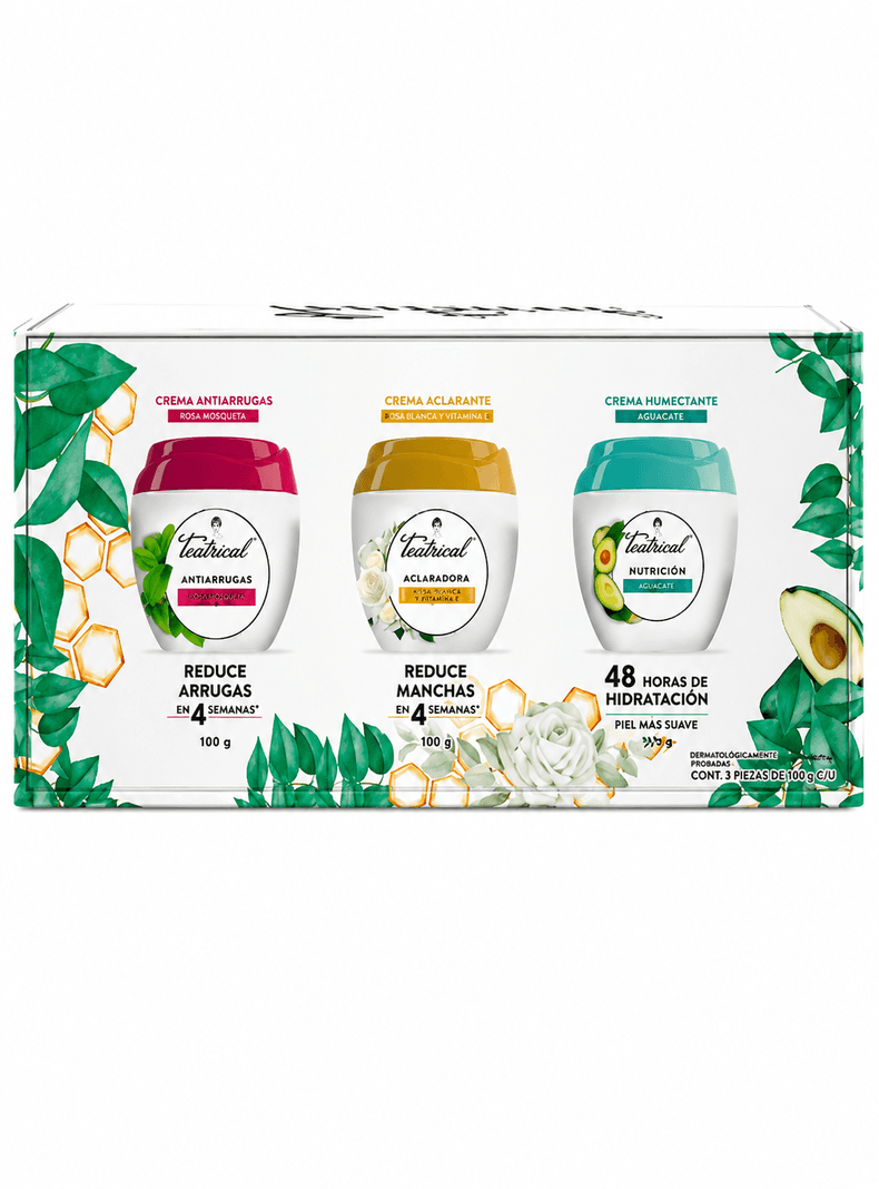 Pack Teatrical Antiarrugas 100ml + Humectante 100ml + Aclarante 100ml Blanco/Blanco