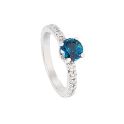 Anillo Zafiro Redondo 1.09ct y Brillantes Talla 13