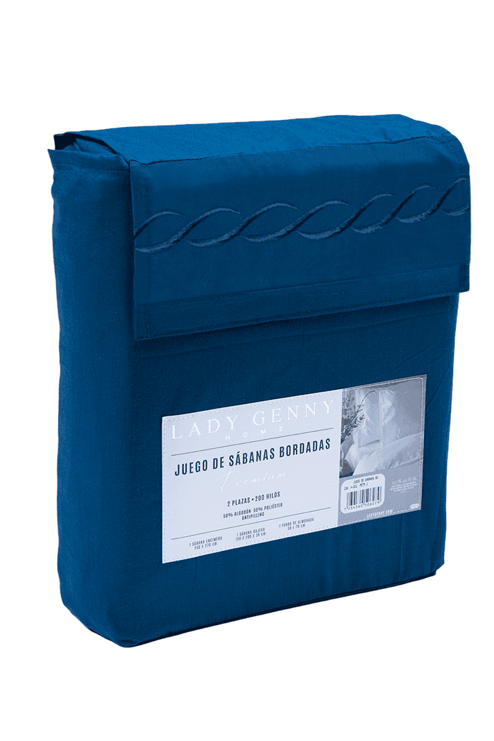Juego de Sabanas Bordadas King Lady Genny Azul Petroleo