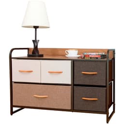 Cajonera Comoda 5 Cajones Carry All Rack Metal Madera Tela Premium Cafe