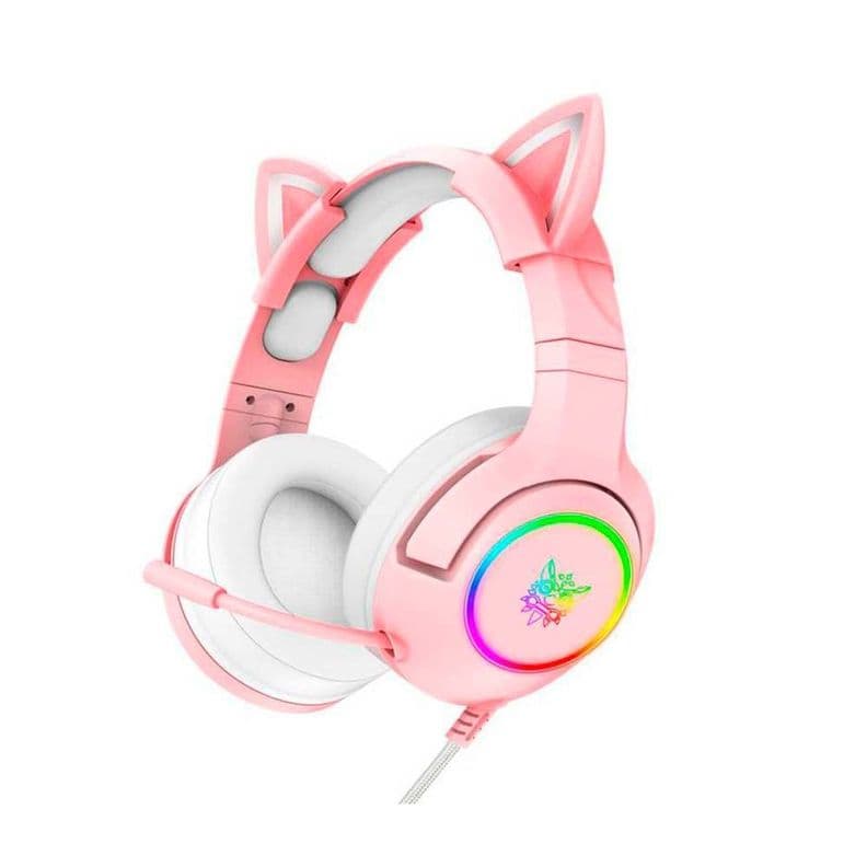 Audifono Gamer Onikuma K9 con orejas de gato Rosado