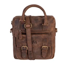 Bolso de cuero grueso natural. Marron vintage. 2 asas Cafe
