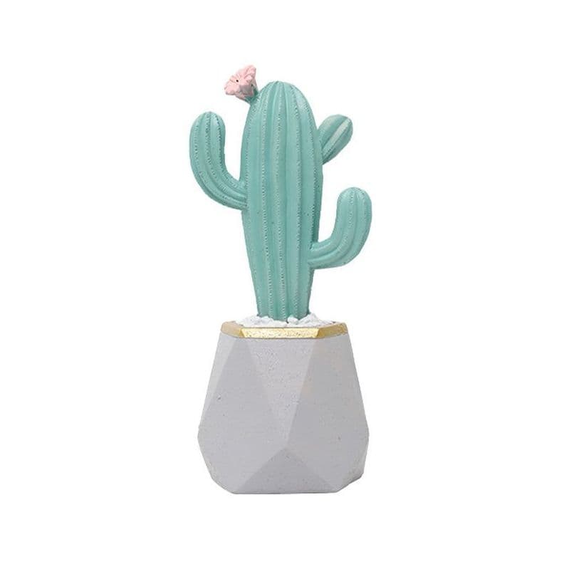 Macetero octogonal cactus alto flor rosada Blanco