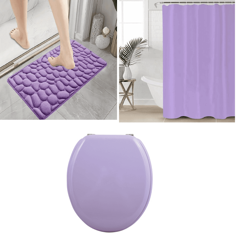 Set de Bano Lila 3 piezas Tapa Cotina Alfombra