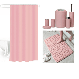 Set de Bano Rosado 8 piezas Cotina Alfombra Organizador