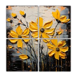 Cuadro De Flores Amarillas Y Negras En Tela 40x40 Cm