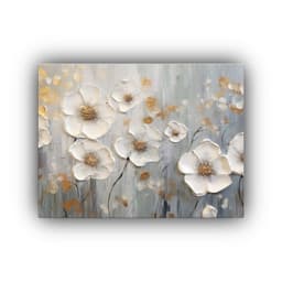 Pintura Al oleo Abstracta De Flores Gris Y Blanco Con Lente 90x60cm