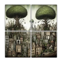 4 Pinturas De Interiores Ilustrados Con Vida De 100x100 Cm