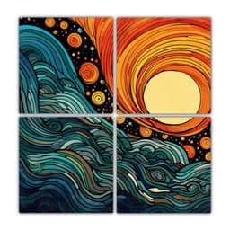 Cuadriptico Impreso Arte Boho Estilo Ondulado 100x100 Cm