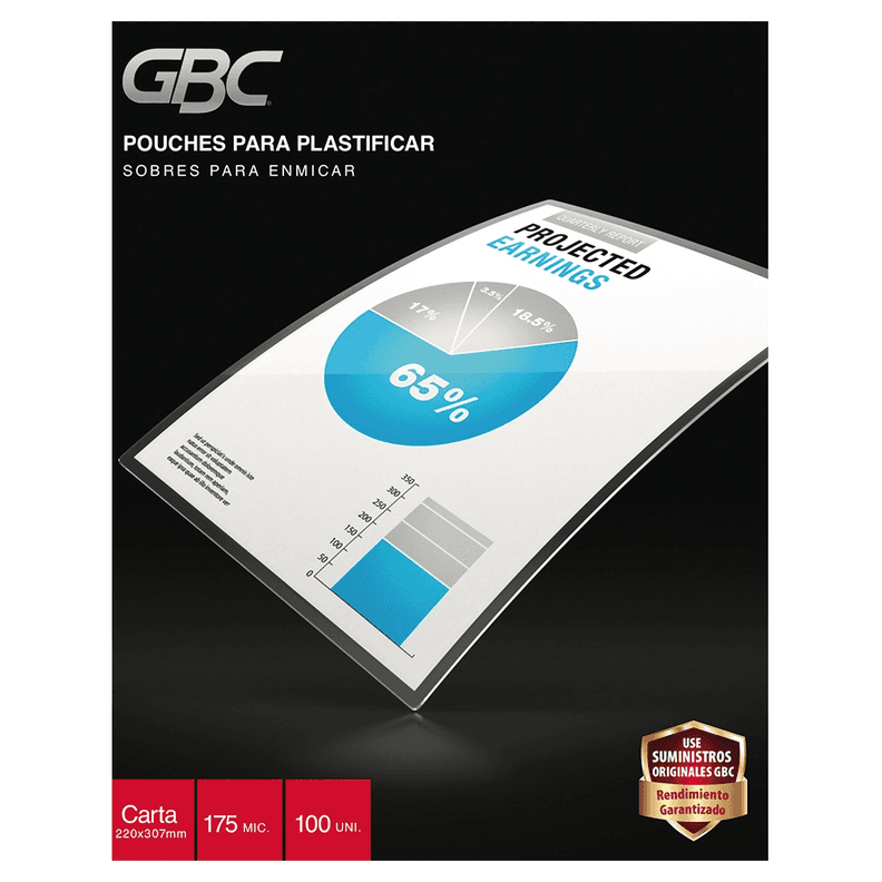 Caja Pouches GBC Carta 7MIL (175 Mic) Pack 100 Unidades Transparente